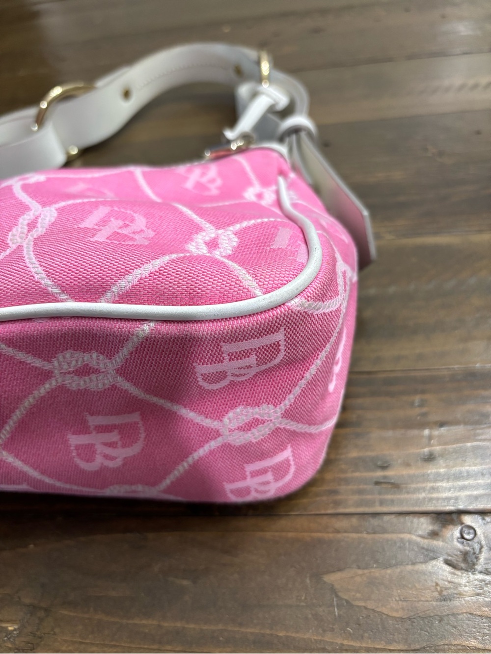 Dooney & Bourke Pink Jacquard Shoulder Bag with Cream Trim - Picture 7 of 14
